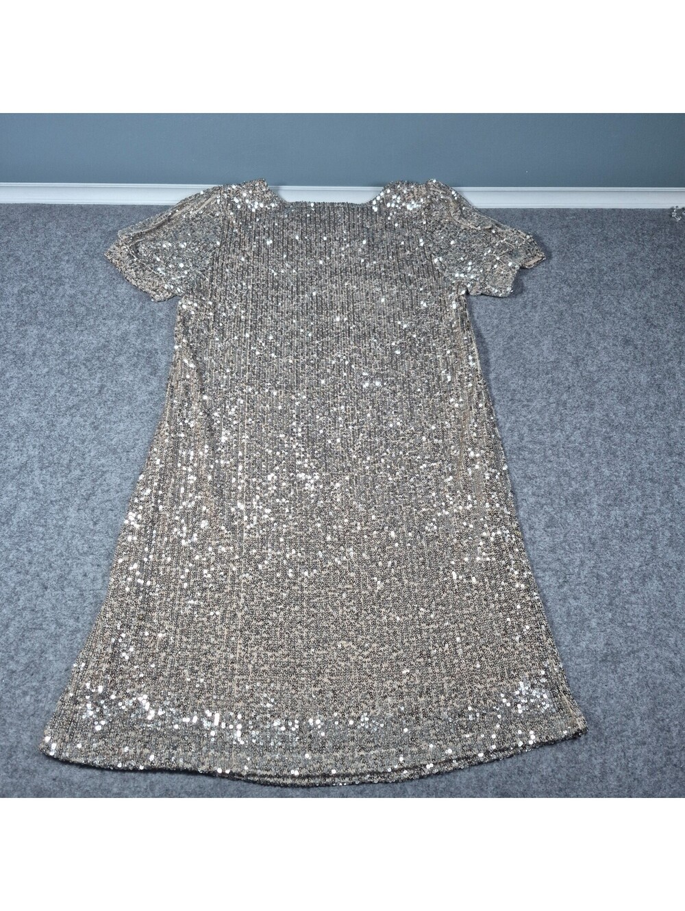 Cable & Gauge Champain Sequin Cocktail Holiday Dress Midi Sz M Sophiscated - Picture 2 of 16